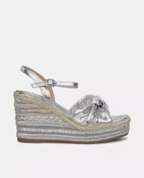 Женские кожаные босоножки на танкетке с квадратным носком Alma en Pena, серебряный