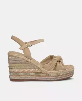 Женские кожаные босоножки на танкетке с квадратным носком Alma en Pena, бежевый