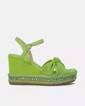 Женские кожаные босоножки на танкетке с квадратным носком Alma en Pena, зеленый