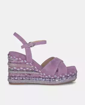 Женские кожаные босоножки на танкетке с плетением на танкетке Alma en Pena, пурпурный