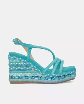 Женские кожаные босоножки на танкетке с плетением на танкетке Alma en Pena, бирюзовый