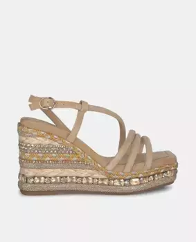 Женские кожаные босоножки на танкетке с плетением на танкетке Alma en Pena, бежевый