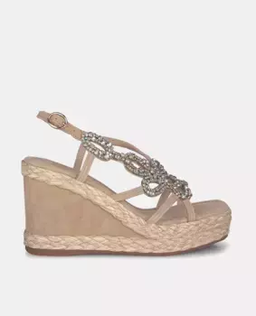 Женские кожаные босоножки на танкетке с плетеной отделкой Alma en Pena, бежевый