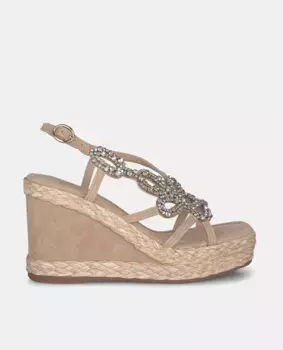 Женские кожаные босоножки на танкетке с плетеными деталями Alma en Pena, бежевый