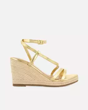 Женские кожаные босоножки на танкетке с регулируемой застежкой-пряжкой и тонкими ремешками Gioseppo, золото