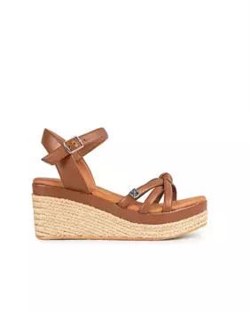 Женские кожаные босоножки на танкетке с ремешками и застежкой на пряжку Popa, коричневый