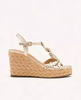 Женские кожаные босоножки на танкетке с узлами и джутовой подкладкой Gioseppo, золото