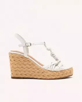 Женские кожаные босоножки на танкетке с узлами и джутовой подкладкой Gioseppo, белый