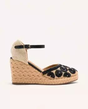 Женские кожаные босоножки на танкетке с вышивкой и рафией Gioseppo, черный