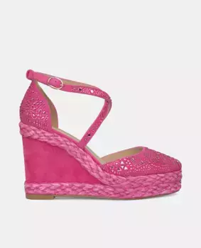 Женские кожаные босоножки на танкетке с закругленным носком Alma en Pena, цвет Fucsia