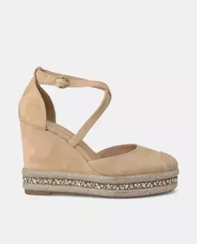 Женские кожаные босоножки на танкетке с закругленным носком Alma en Pena, бежевый