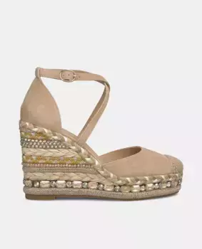 Женские кожаные босоножки на танкетке с закругленным носком Alma en Pena, бежевый