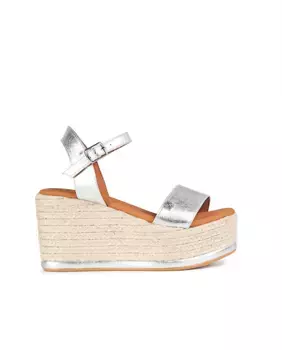 Женские кожаные босоножки на танкетке с застежкой-пряжкой Popa, серебряный