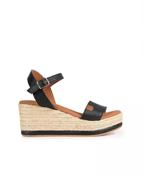 Женские кожаные босоножки на танкетке с застежкой-пряжкой Popa, черный