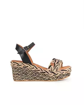 Женские кожаные босоножки на танкетке с застежкой на пряжке Popa, чёрный