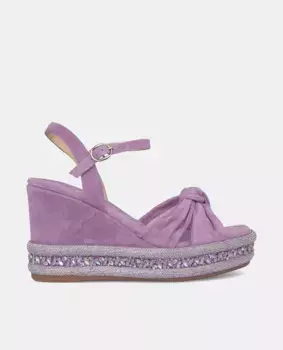 Женские кожаные босоножки на танкетке с завязками Alma en Pena, фиолетовый