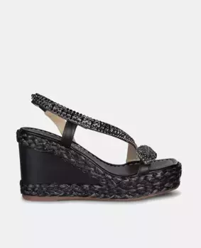 Женские кожаные босоножки на танкетке со стразами в виде змеи Alma en Pena, черный