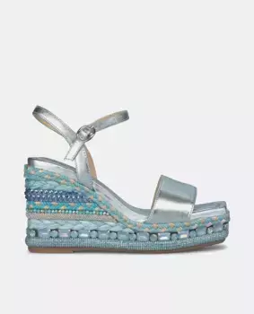 Женские кожаные босоножки на танкетке со стразами Alma en Pena, синий