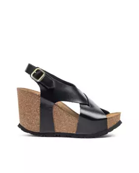 Женские кожаные босоножки на танкетке Yokono, черный