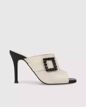 Женские кожаные босоножки на высоком каблуке с пряжкой со стразами Lodi, белый