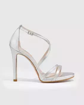 Женские кожаные босоножки на высоком каблуке с перекрещенными ремешками Lodi, серебряный