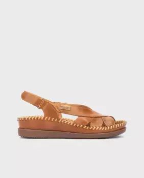 Женские кожаные босоножки с клейкой застежкой коричневого цвета Pikolinos, коричневый