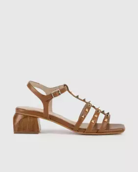 Женские кожаные босоножки с открытым каблуком Dansi, коричневый