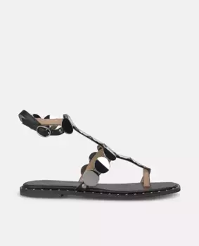 Женские кожаные босоножки в греческом стиле на плоской подошве с металлическими деталями Alma en Pena, черный