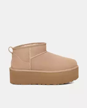 Женские кожаные ботильоны Classic Ultra Mini на платформе UGG, бежевый