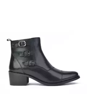 Женские кожаные ботильоны на блочном каблуке и декоративными пряжками El Caballo, черный
