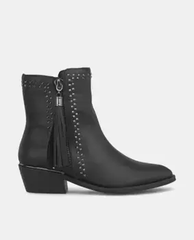 Женские кожаные ботильоны на плоской подошве с боковой молнией Alma en Pena, черный