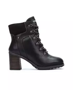 Женские кожаные ботильоны на шнуровке, боковой молнии и меховой подкладке черного цвета Pikolinos, черный