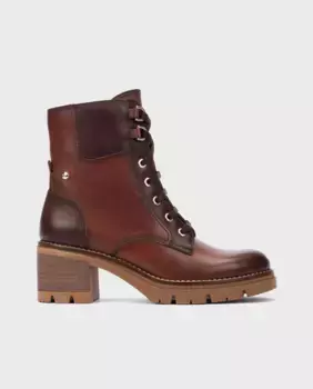 Женские кожаные ботильоны на шнуровке и боковой молнии Pikolinos, темно-коричневый