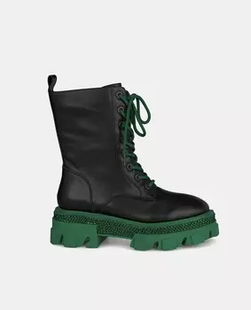 Женские кожаные ботильоны на шнуровке и платформе. Alma en Pena, зеленый