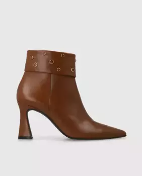 Женские кожаные ботильоны на высоком каблуке с заклепками Lodi, коричневый