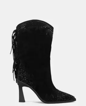 Женские кожаные ботильоны с бахромой Alma en Pena, черный