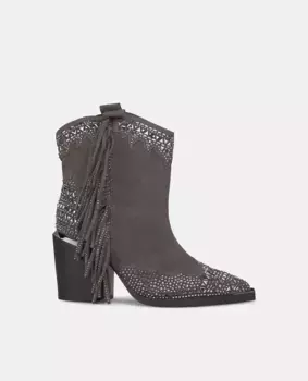 Женские кожаные ботильоны с бахромой Alma en Pena, серый