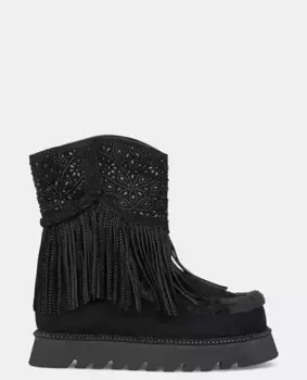 Женские кожаные ботильоны с бахромой Alma en Pena, черный