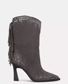 Женские кожаные ботильоны с бахромой Alma en Pena, серый
