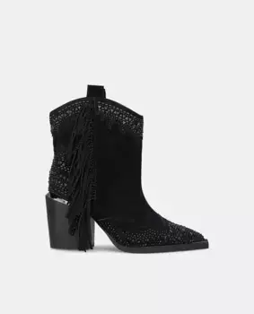 Женские кожаные ботильоны с бахромой Alma en Pena, черный