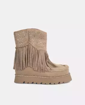 Женские кожаные ботильоны с бахромой и стразами Alma en Pena, бежевый