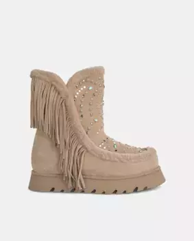 Женские кожаные ботильоны с бахромой и стразами Alma en Pena, бежевый