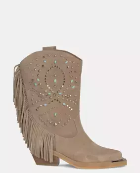 Женские кожаные ботильоны с бахромой на голенище Alma en Pena, бежевый