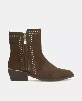 Женские кожаные ботильоны с боковой молнией и заклепками Alma en Pena, коричневый
