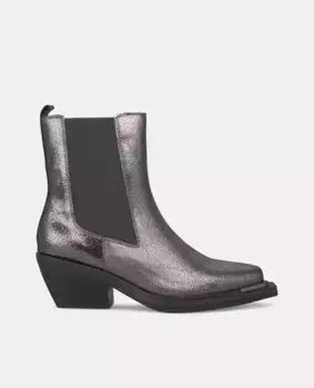 Женские кожаные ботильоны с квадратным носком и резинками Alma en Pena, серебрянный