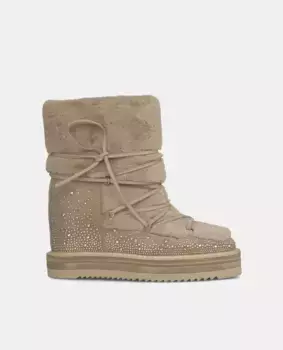 Женские кожаные ботильоны с мехом и стразами Alma en Pena, бежевый