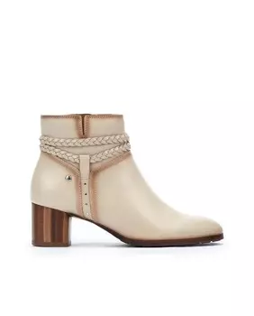Женские кожаные ботильоны с молнией и кожаными деталями Pikolinos, кремовый