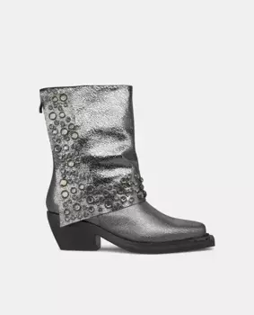 Женские кожаные ботильоны с подгнутым голенищем и заклепками Alma en Pena, серебрянный