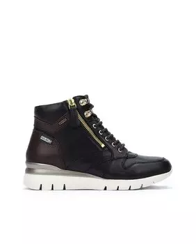 Женские кожаные ботильоны со шнурками, боковой молнией и системой Sympatex черного цвета Pikolinos, черный