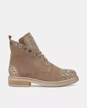Женские кожаные ботильоны со шнурками и блестками Alma en Pena, бежевый